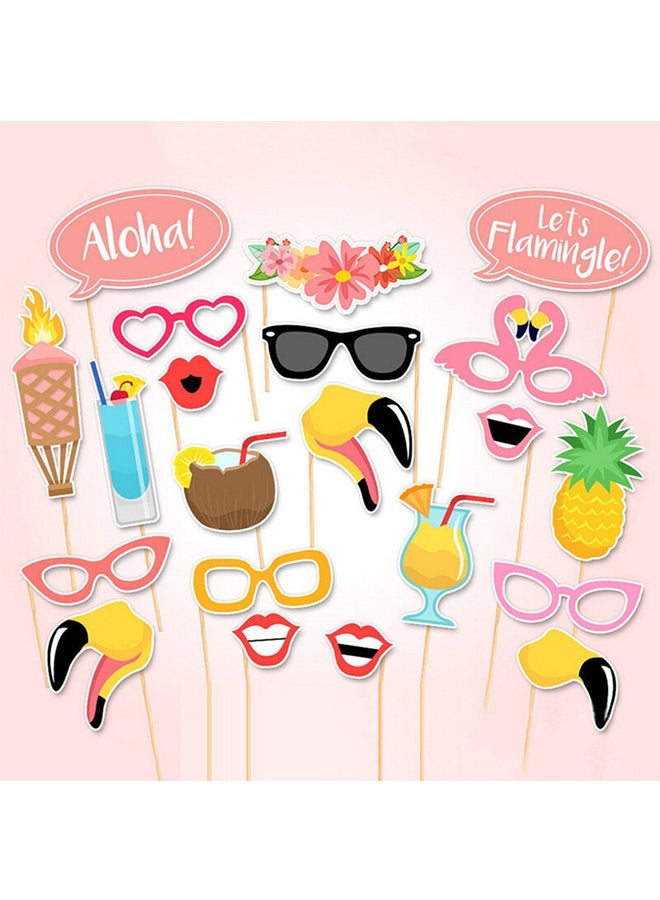 KatchOn، Luau Photo Booth Props - حزمة من 21 قطعة من أدوات التصوير الاستوائية، زينة حفلات Luau  زينة حفلات الشاطئ  أدوات هاواي، زينة حفلات على طراز هاواي زينة حفلات Flamingo - Image 1