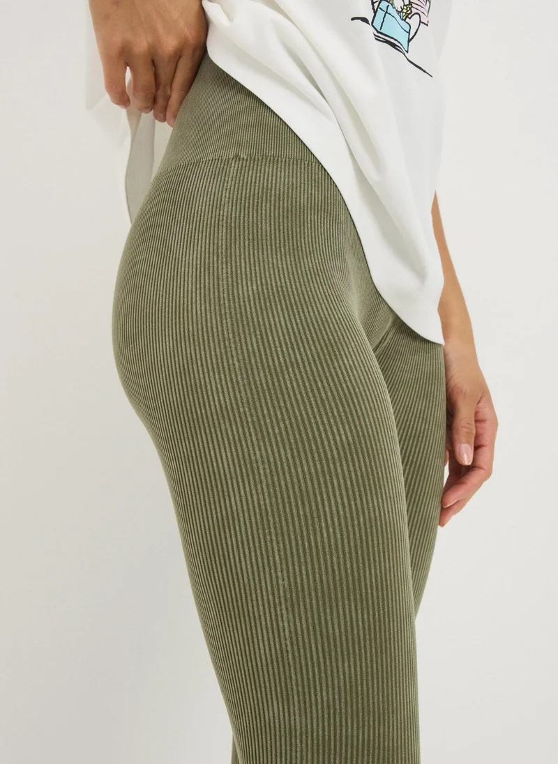 Matalan Khaki Washed Ribbed Seamless Leggings