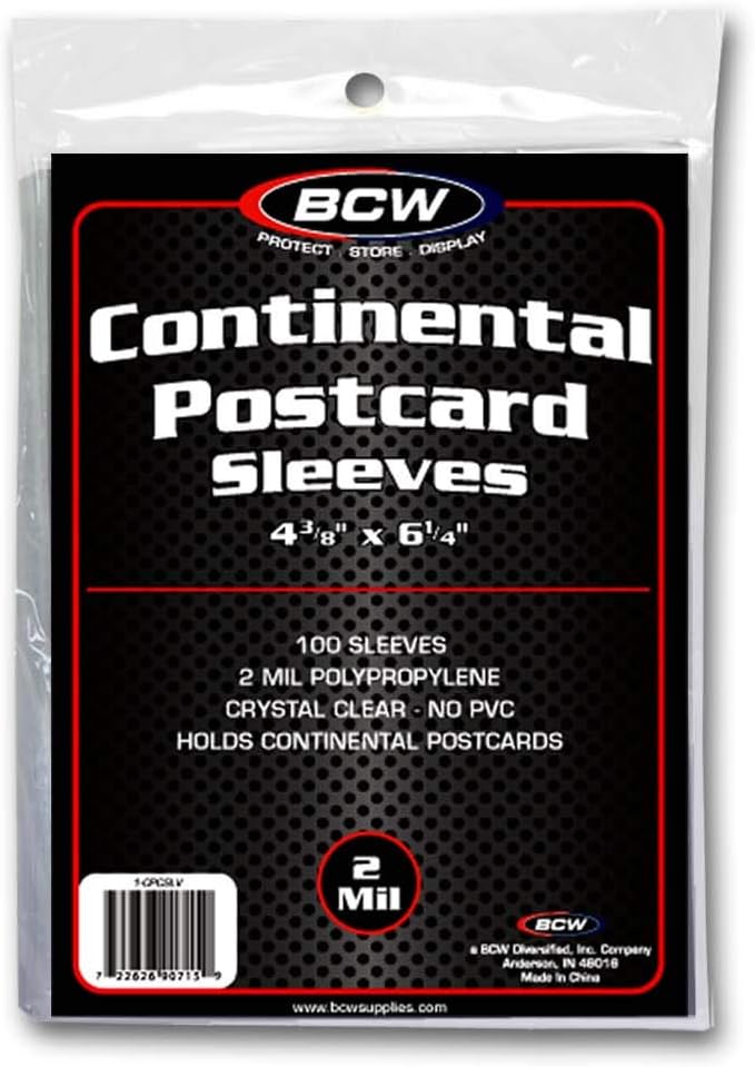 Continental Postcard Sleeves, Photos Sleeves | Exterior Dimensions: 4 3/8" x 6 1/4" | Acid-Free Archival Sleeves Quality | Crystal Clear Polypropylene | Protect and Store Collectible Postcards