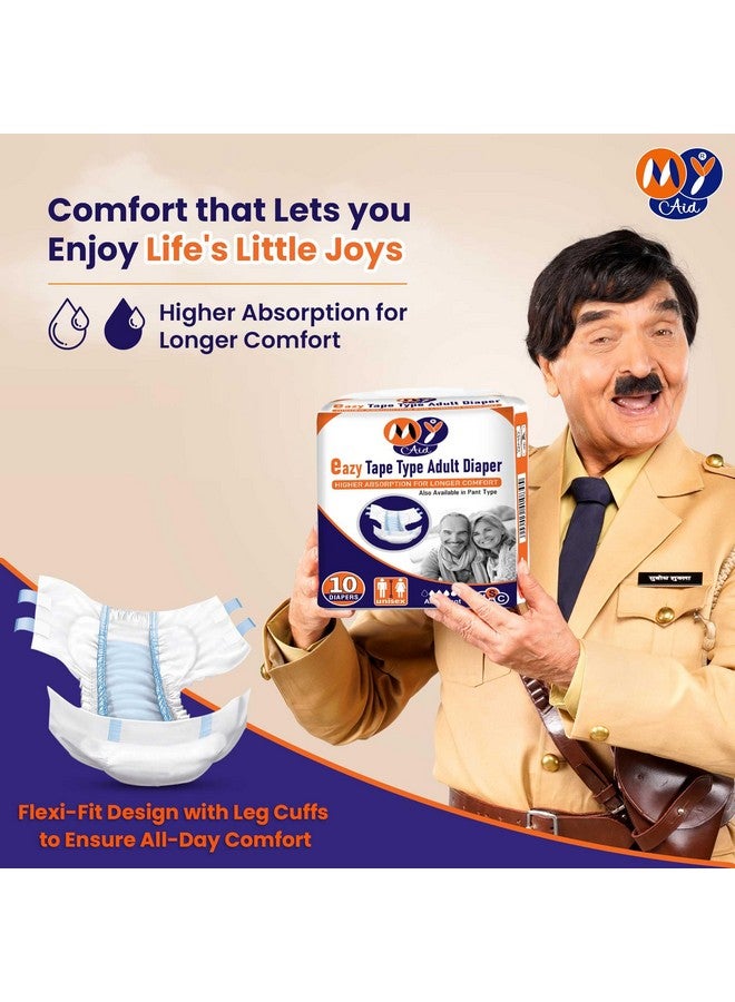 MYAID Unisex Easy Adult Diaper Large Size Tape Style with Higher Absorption & Longer Comfort - L Size (10 Pc) Pack of 1 for Secure Fit and All-Day Protection - Image 2