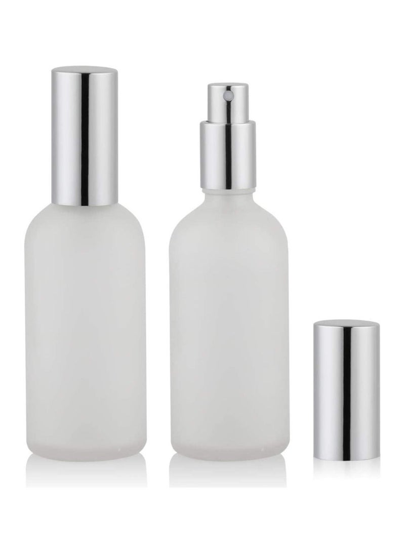 Y&D Spray Bottles 100ml, Frosted Glass Bottles, 2Pcs Leak Proof Travel Empty with Caps, Refillable Bottle for Perfume, Essential Oils, Makeup Toner Lotion Hair Sprayer (Silver) - Image 1