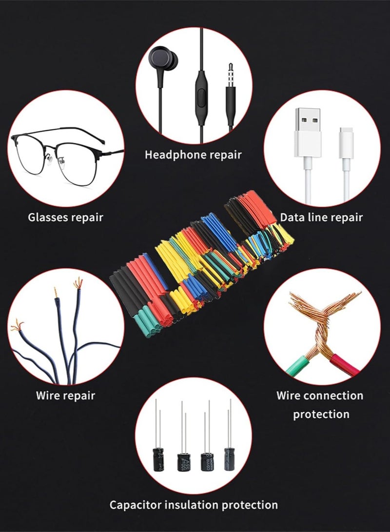 164Pcs Shrink Ratio 2:1 Heat Shrink Tubing Kit, Electrical Wire Cable Wrap Sleeving for Workshop Hand Tools - 8 Sizes 5 Colours - Image 2