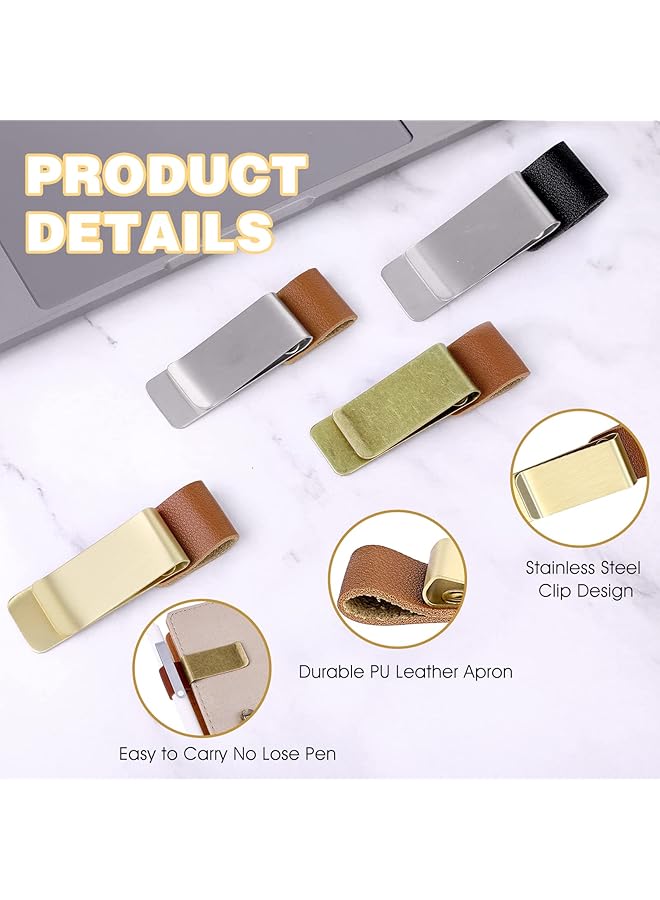 erorex Pen Loop Holder 4Pcs Pu Leather Retro Notebook Pen Holder Pen Loop With Clips For Journal Notebook Planner Clipboard Office Pocket Fit Most Pen Size - Image 3