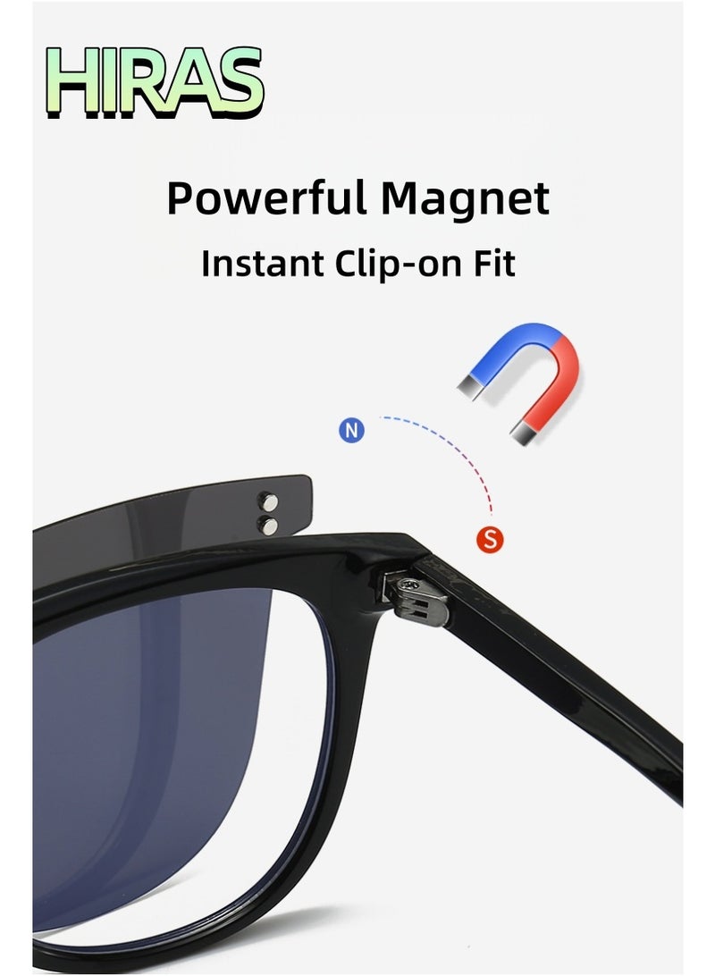حِرَاس نظارات شمسية مغناطيسية 4 في 1 للرجال والنساء - عدسات قطبية مضادة للوهج + حماية من الضوء الأزرق - مثالية للقيادة النهارية والليلية مع UV400 (عدسات قابلة للتبديل) - Image 4