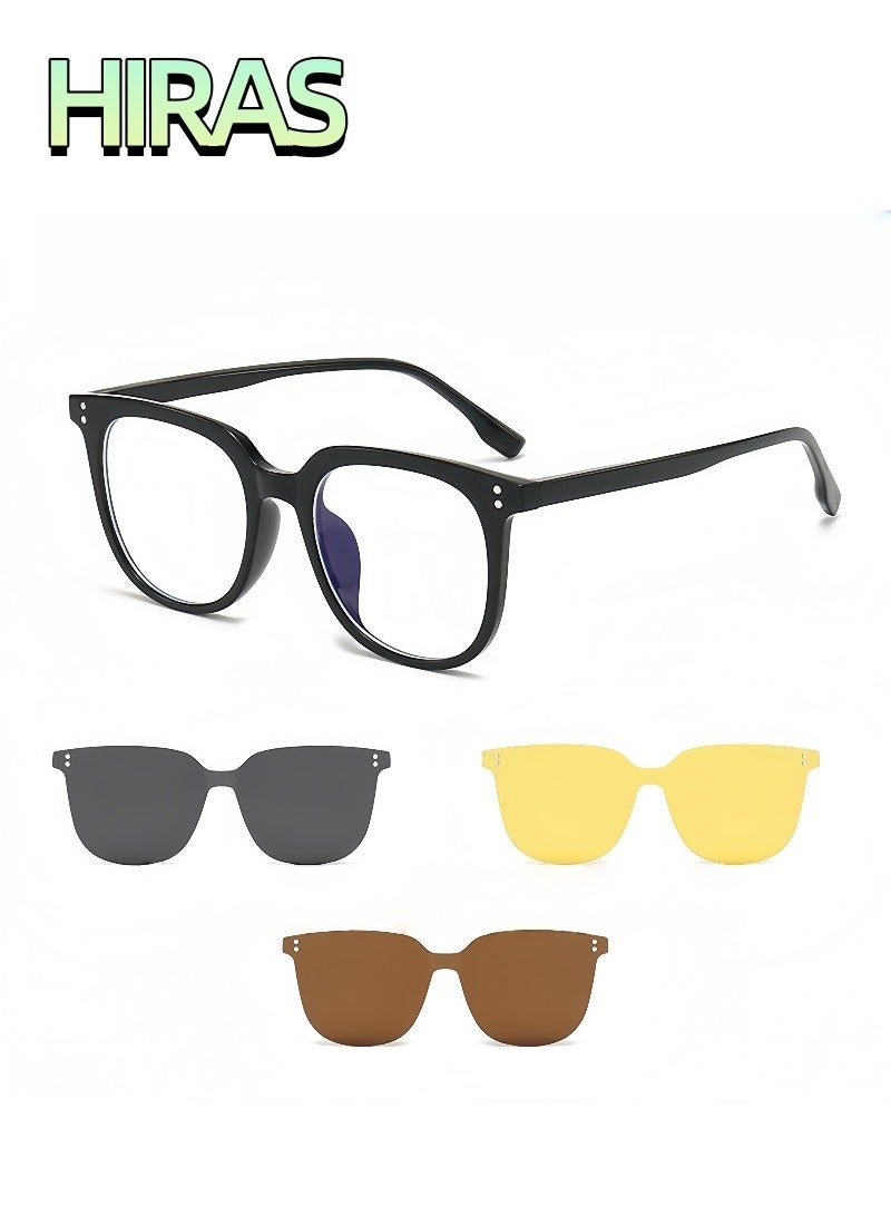 حِرَاس نظارات شمسية مغناطيسية 4 في 1 للرجال والنساء - عدسات قطبية مضادة للوهج + حماية من الضوء الأزرق - مثالية للقيادة النهارية والليلية مع UV400 (عدسات قابلة للتبديل) - Image 1