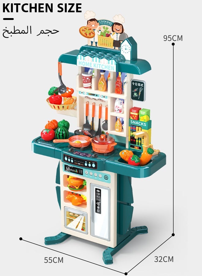 54Pcs Kids Kitchen Play Set,Interactive Kids Kitchen Play Set with 54Pcs of Pretend Kitchen Toys，Interactive Kids Kitchen Play Set Pretend Kitchen Toys，Realistic Sound Effects，and Simulated Functionality - Suitable for Toddlers Aged 1-12 Years(green)  - Image 2