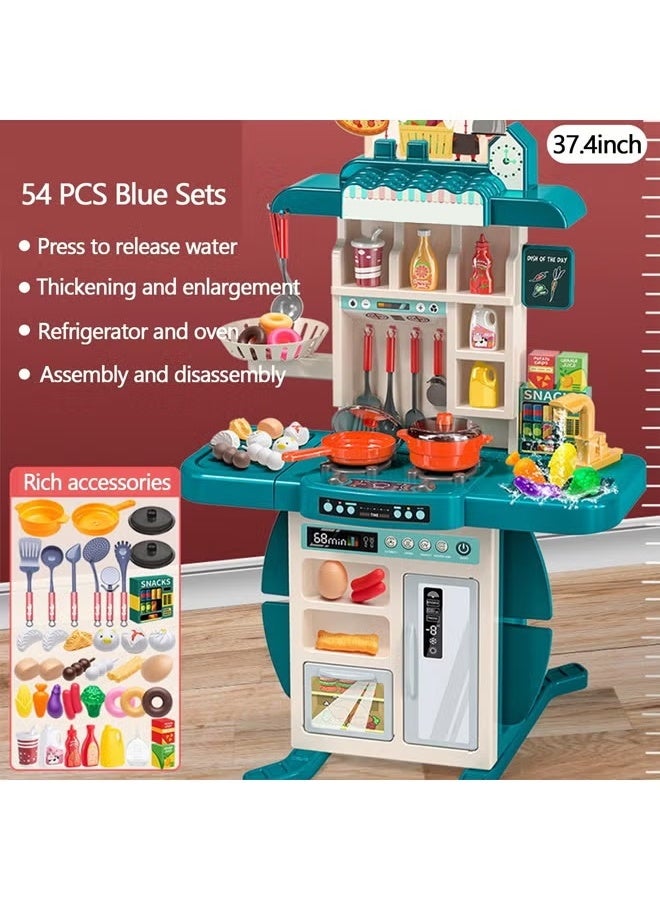 54Pcs Kids Kitchen Play Set,Interactive Kids Kitchen Play Set with 54Pcs of Pretend Kitchen Toys，Interactive Kids Kitchen Play Set Pretend Kitchen Toys，Realistic Sound Effects，and Simulated Functionality - Suitable for Toddlers Aged 1-12 Years(green)  - Image 3