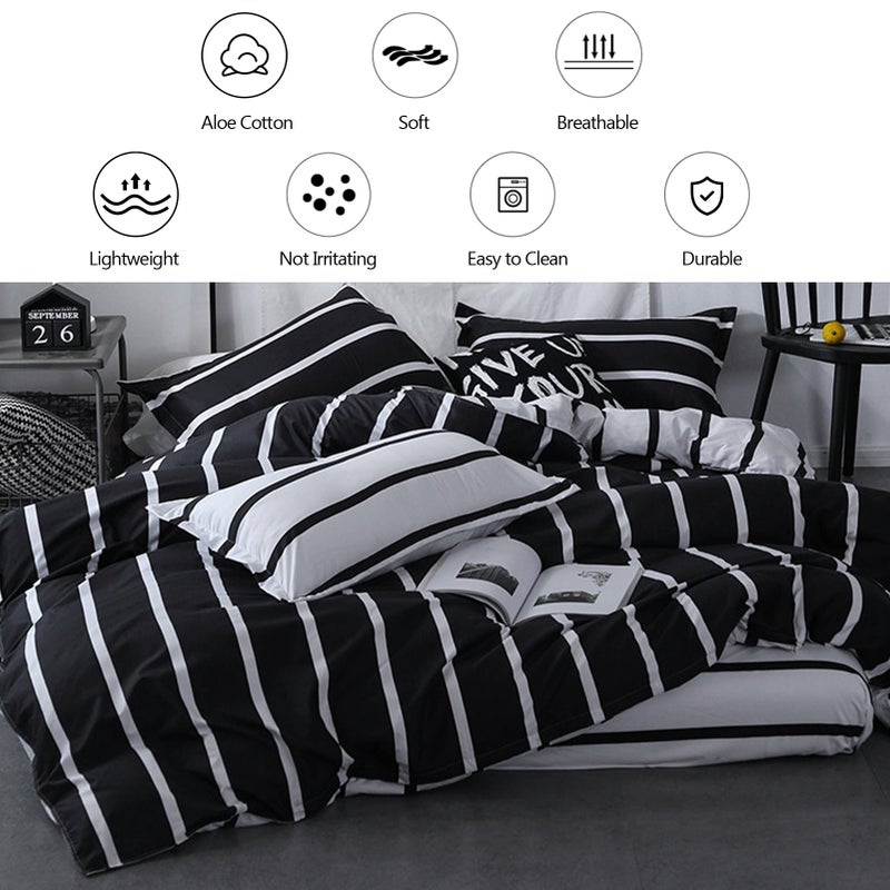 Black and White Bedspread Set Mix Color Black and White Simple Striped Bedding Set Multi-size Bedspread Four-piece Set Aloe Cotton Bedclothes Sheet Quilt Cover Pillow Cover - Image 5