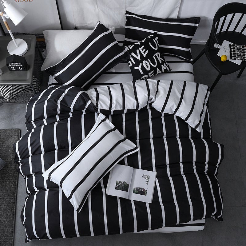 Black and White Bedspread Set Mix Color Black and White Simple Striped Bedding Set Multi-size Bedspread Four-piece Set Aloe Cotton Bedclothes Sheet Quilt Cover Pillow Cover - Image 3