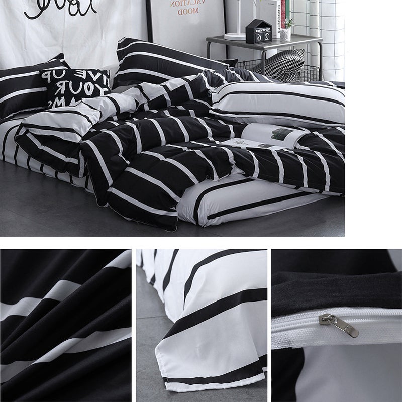 Black and White Bedspread Set Mix Color Black and White Simple Striped Bedding Set Multi-size Bedspread Four-piece Set Aloe Cotton Bedclothes Sheet Quilt Cover Pillow Cover - Image 4