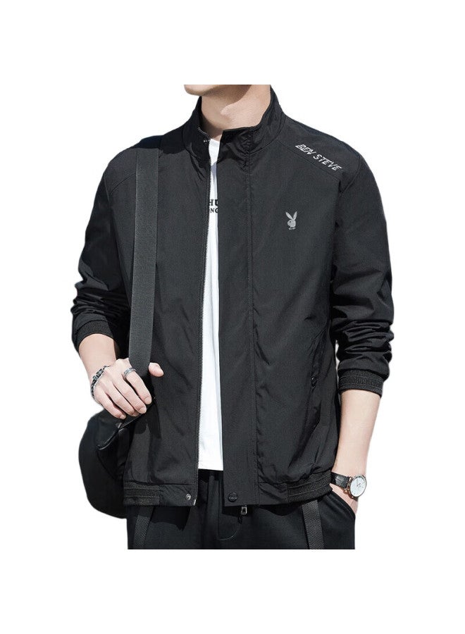 PLAYBOY Jacket, Men'S Outerwear, Spring And Autumn Casual Stand-Up Collar Trendy Top, Black, Xl - Image 2