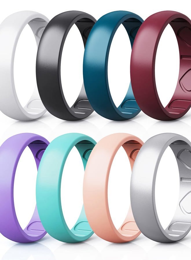 Qinaoco Silicone Rings for Women Breathable - 4/8 Rings Women's Silicone Rubber Wedding Ring Engagement Bands for Women - Heart Airflow Inner Grooves, 9(18.9mm), Silicone, not, - Image 1