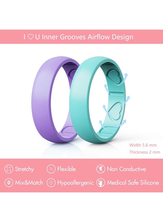 Qinaoco Silicone Rings for Women Breathable - 4/8 Rings Women's Silicone Rubber Wedding Ring Engagement Bands for Women - Heart Airflow Inner Grooves, 9(18.9mm), Silicone, not, - Image 2