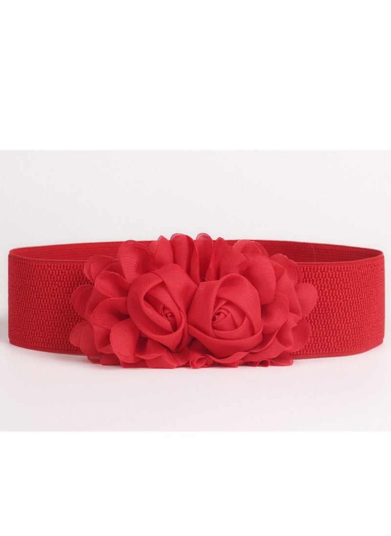 Loquat - Decorative Female Simple All Kinds Of Elastic Belt rose Elastic Waist Seal 60g Red - Image 1