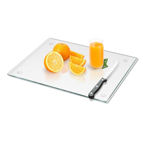 Mymonfif Tempered Glass Cutting Board for Kitchen, Clear Glass Board for Countertop, with Non-Slip Feet, Heat Resistant, Extra Large Size 18x24" 1Pcs - Image 1