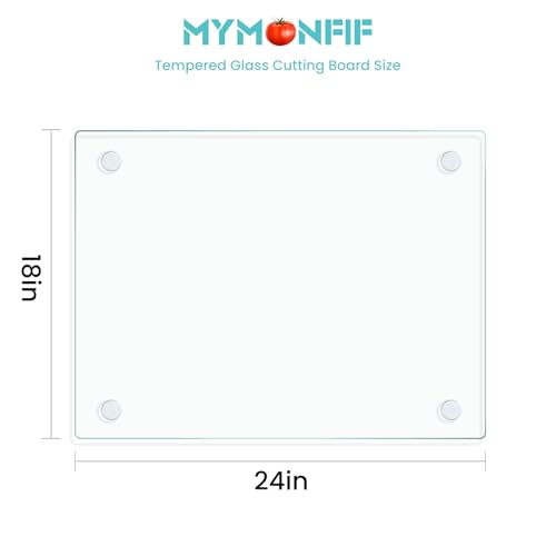 Mymonfif Tempered Glass Cutting Board for Kitchen, Clear Glass Board for Countertop, with Non-Slip Feet, Heat Resistant, Extra Large Size 18x24" 1Pcs - Image 2