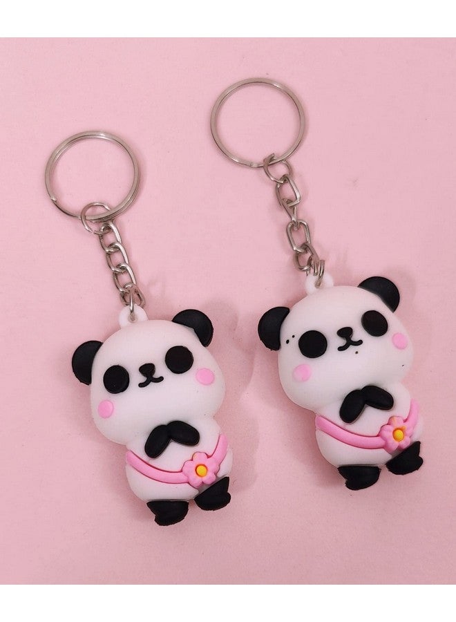 Tera13 Silicone Tera 13 Keychain For Kids (2 Pcs) Panda Keychain For Girls Return Gifts Keychain For Kids Bicycle, Car, Home Door Keychain For Girls, Multi-Coloured - Image 1