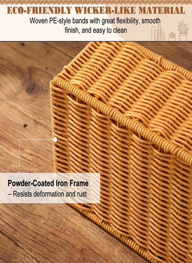 Threehoney 2 Pack Wicker Toilet Tank Baskets, 2 Sizes Handwoven Rattan Bathroom Storage Baskets with Metal Frame, Rustic Farmhouse Decorative Organizer Holders Bins for Tissues Vanity Shelves Supply - Image 3