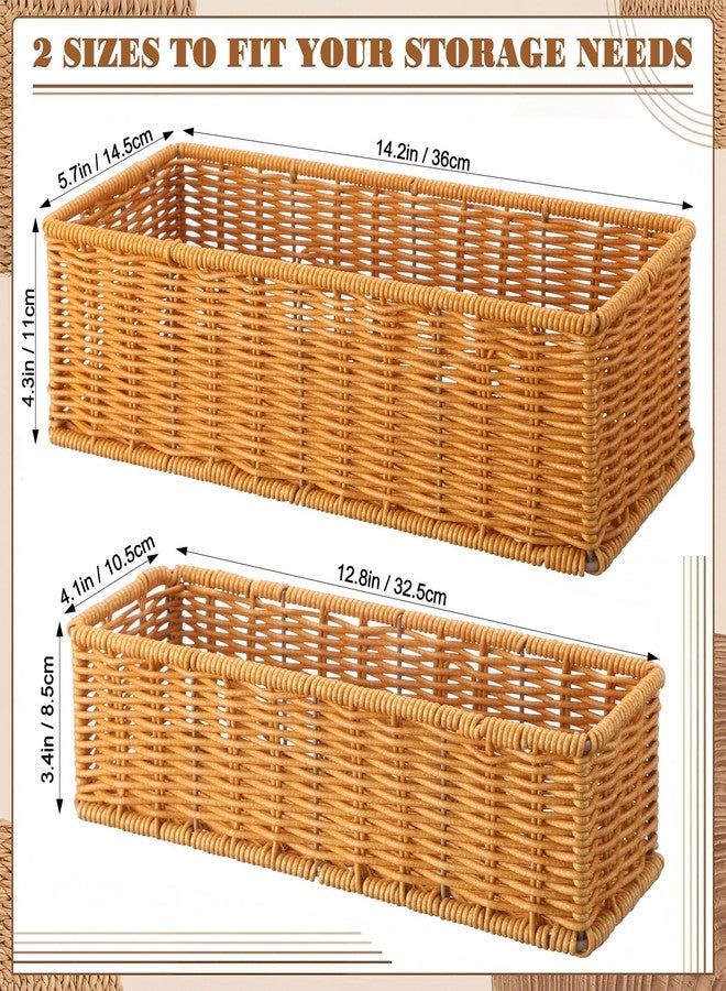 Threehoney 2 Pack Wicker Toilet Tank Baskets, 2 Sizes Handwoven Rattan Bathroom Storage Baskets with Metal Frame, Rustic Farmhouse Decorative Organizer Holders Bins for Tissues Vanity Shelves Supply - Image 2