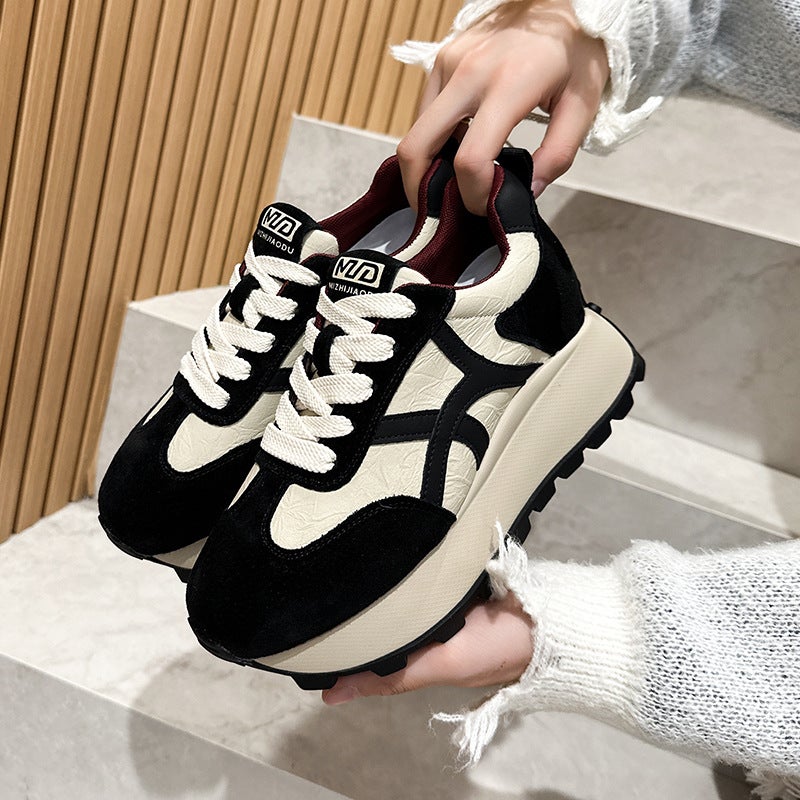 Genuine Leather White Sneakers for Women – Casual Thick-Soled High Heels - Image 2