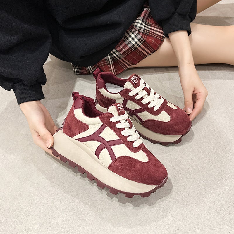 Genuine Leather White Sneakers for Women – Casual Thick-Soled High Heels - Image 4