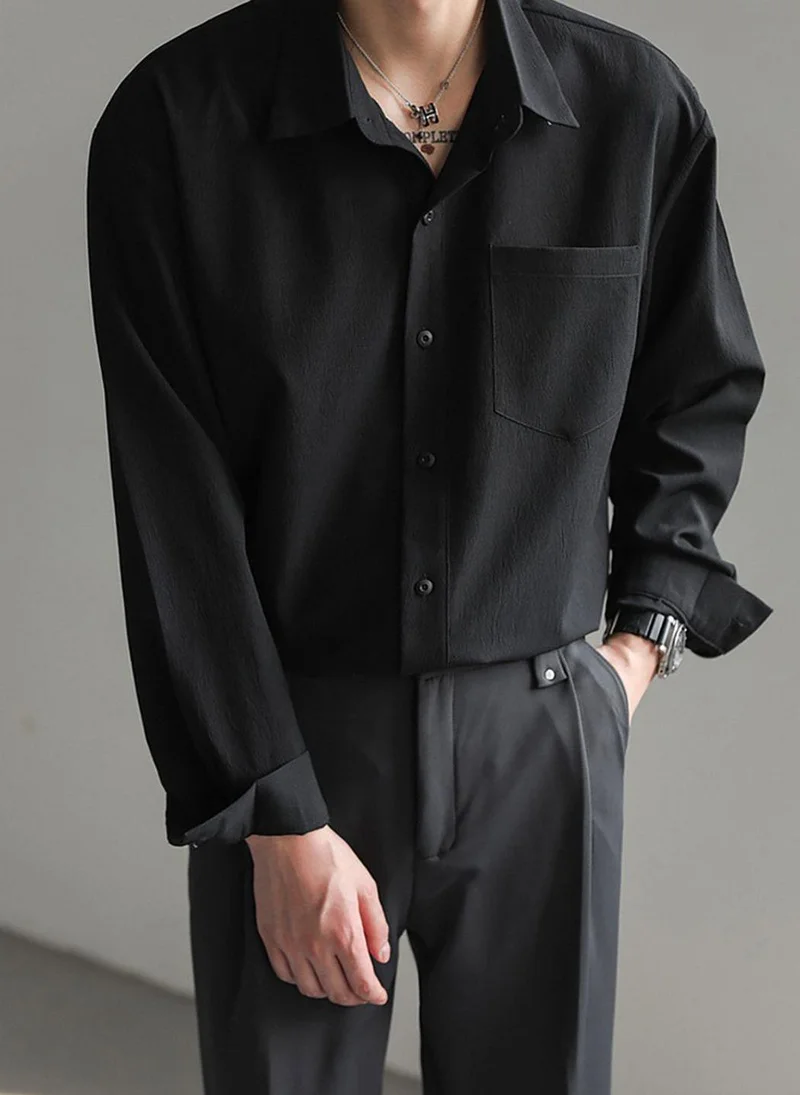 YUNIQEE Black Casual Spread Collar Shirt