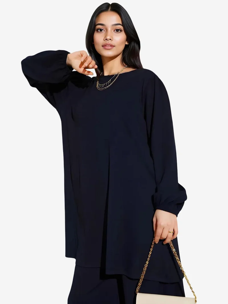 بيغ دارت طقم تونيك بأكمام طويلة منقوش وبنطلون واسع الساق