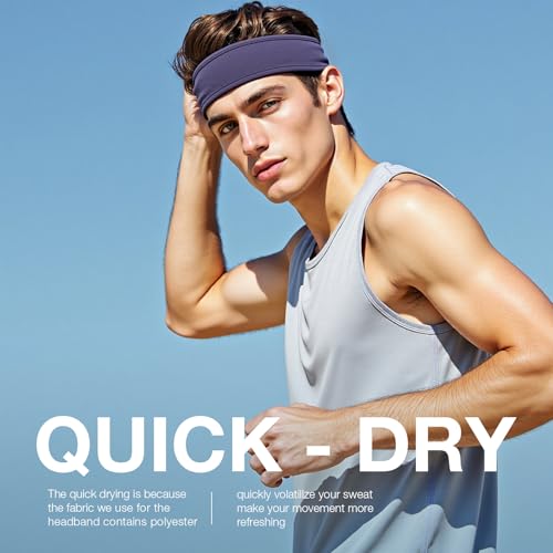 Braylin Men's Headband, 3-Pack Men's Sweatband, Sports Headband for Running, Cycling, Basketball, Fitness Workout, Unisex Headbands - Image 3