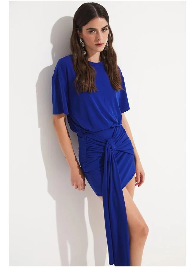 JUNE June Women Crew Neck Tie Detailed Dress Saxe