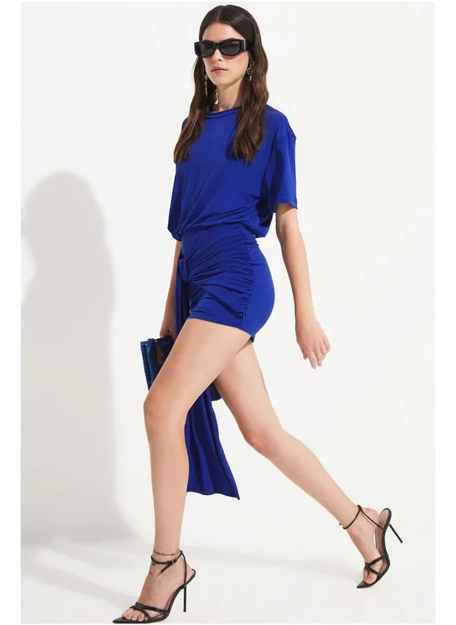 JUNE June Women Crew Neck Tie Detailed Dress Saxe