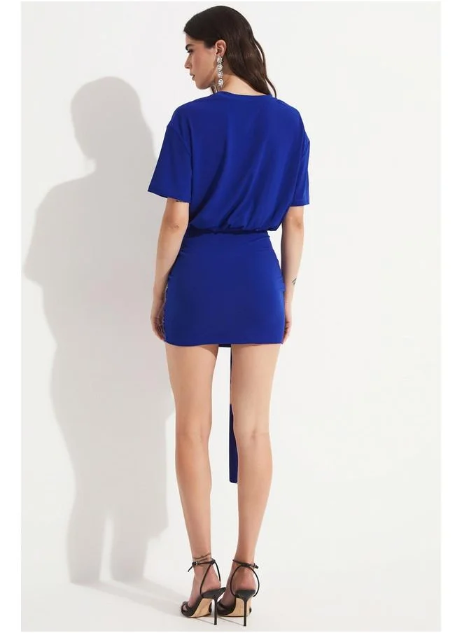 JUNE June Women Crew Neck Tie Detailed Dress Saxe