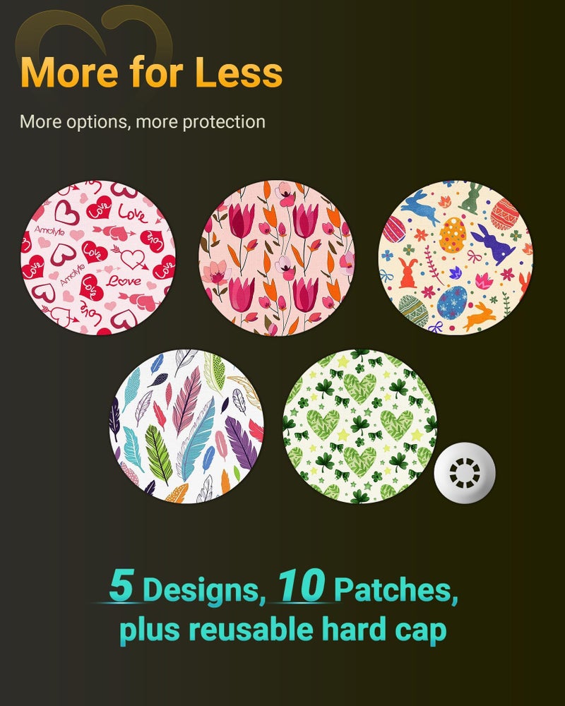 Amolyfe Libre 3 Sensor Covers Waterproof, Amolyfe 10 Pack Freestyle Libre 3 Plus Covers, Bump-Proof with Hard Cap, Waterproof Breathable Medical CGM Adhesive Patches, 14-Day CGM Protection (Easter) - Image 2