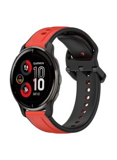 Generic Replacement Strap For Garmin Venu 2 Plus 20mm Convex Loop Two-Color Silicone Watch Band Red+Black 