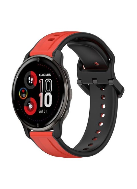 Replacement Strap For Garmin Venu 2 Plus 20mm Convex Loop Two-Color Silicone Watch Band Red+Black