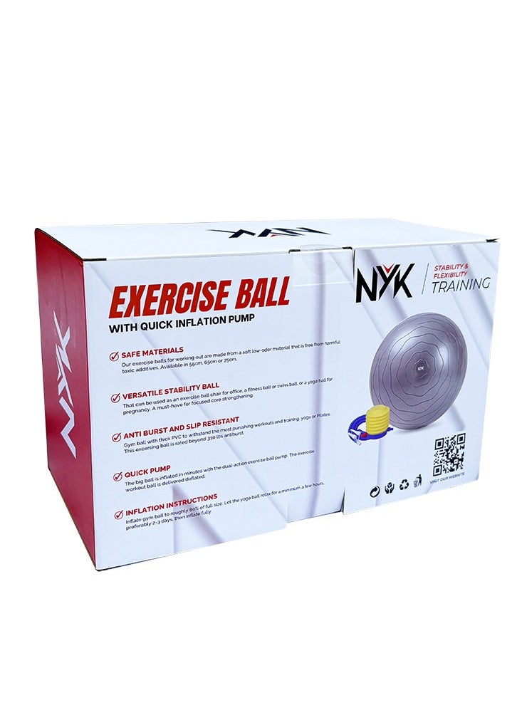 N Y K - GYM BALL/YOGA BA;LL/ EXERCISE BALL,ANTI-BURST FITBALL WITH AIR PUMP -GRAY 65CM/25.6" - Image 1