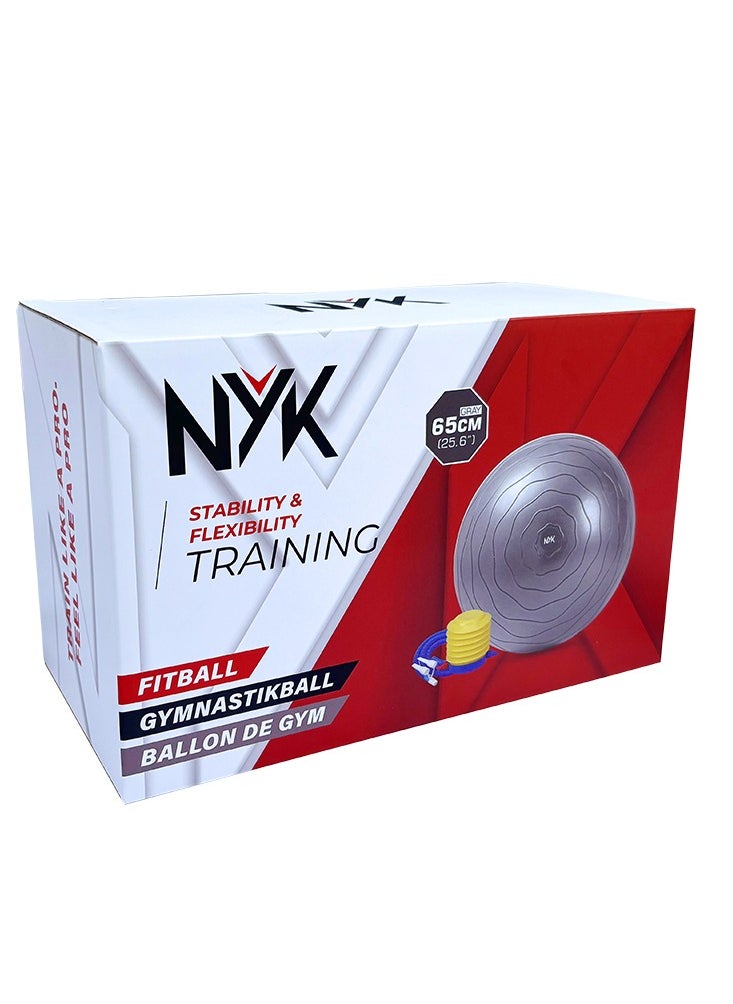 N Y K - GYM BALL/YOGA BA;LL/ EXERCISE BALL,ANTI-BURST FITBALL WITH AIR PUMP -GRAY 65CM/25.6" - Image 1