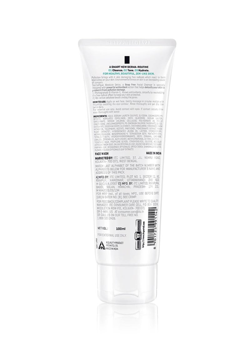 Dermafique Absolute Detox Facial Cleanser – 100ml, with Bio-Active Cellulose Beads, Face Wash Enriched with Vitamin E & Pomegranate Extracts | Soap, Paraben & Alcohol Free | Dermatologist Tested Face Cleanser - Image 2
