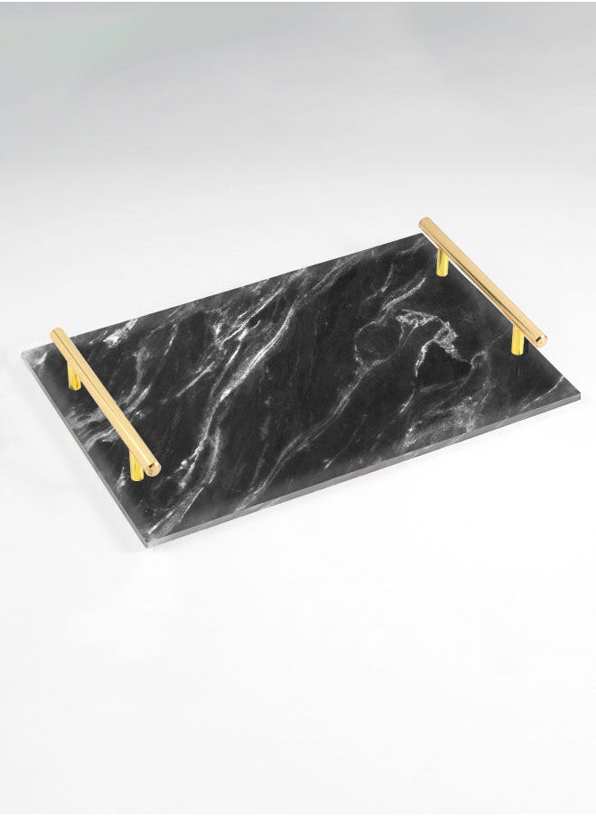 LOWHA Decorative Acrylic Serving Tray with Gold Color Metal Handles Wave Marble 20x30cm  - Image 1