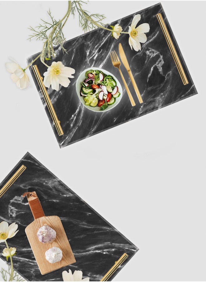 LOWHA Decorative Acrylic Serving Tray with Gold Color Metal Handles Wave Marble 20x30cm  - Image 4