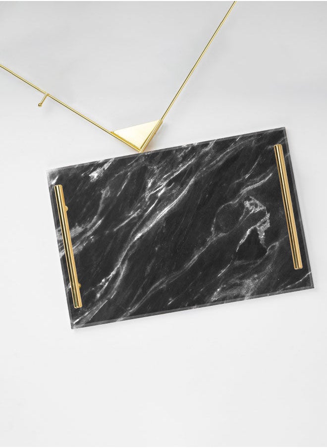 LOWHA Decorative Acrylic Serving Tray with Gold Color Metal Handles Wave Marble 20x30cm  - Image 3
