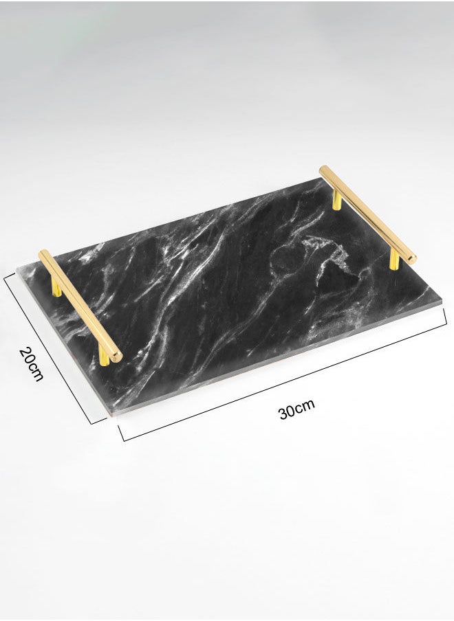 LOWHA Decorative Acrylic Serving Tray with Gold Color Metal Handles Wave Marble 20x30cm  - Image 2