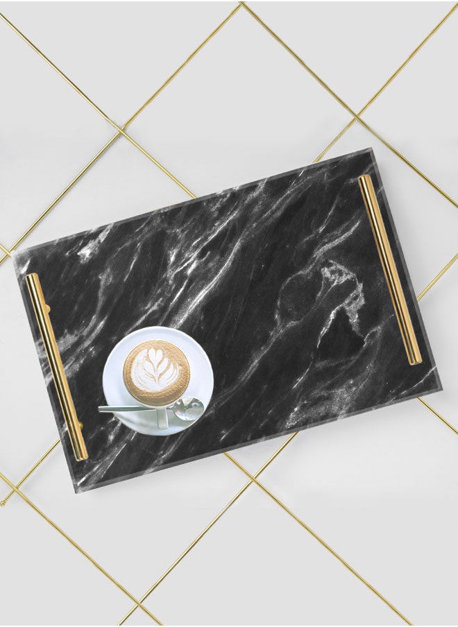 LOWHA Decorative Acrylic Serving Tray with Gold Color Metal Handles Wave Marble 20x30cm  - Image 5