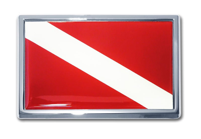 Generic Elektroplate Small Scuba Dive Flag Chrome Auto Emblem  - Image 1