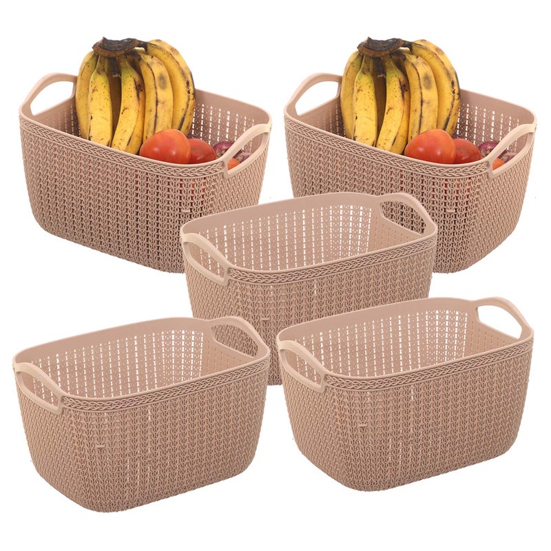 Kuber Industries Kuber Industries Plastic 5 Pieces Multipurpose Large Size Flexible Storage Baskets/Fruit Vegetable Kitchen Organizer with Handles (peach) - CTKTC030624  - Image 1