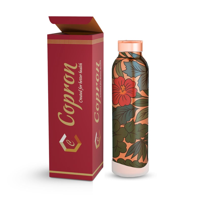 COPRON Copper Water Bottle for Drinking Water An Ayurvedic Pure Copper Water Bottle Container Vessel 900 ml 30 fl oz Large Leak Proof Smooth Finish Wildflower CZ99IDSXEQ