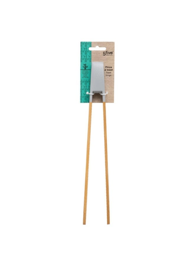 Five Simply Smart Durable Bamboo Toast Tongs Grey and Natural - Image 2