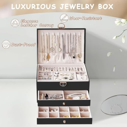 Sprqcart Jewelry Box for Women Girls 3 Layer PU Leather Organizer Storage Case with Compartments for Earrings Rings Bracelets, Necklaces, Watches | Travel Display Box Gift Idea - Image 5