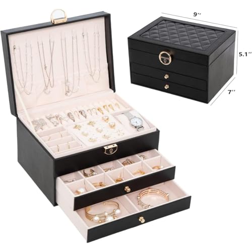 Sprqcart Jewelry Box for Women Girls 3 Layer PU Leather Organizer Storage Case with Compartments for Earrings Rings Bracelets, Necklaces, Watches | Travel Display Box Gift Idea - Image 3