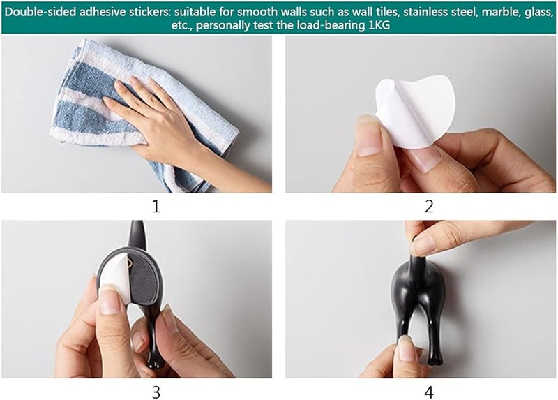 4 قطع من خطافات ذيل الكلاب الاسكندنافية حامل معطف وقبعة ومفاتيح مثبت على الحائط باللون الأسود - Image 5