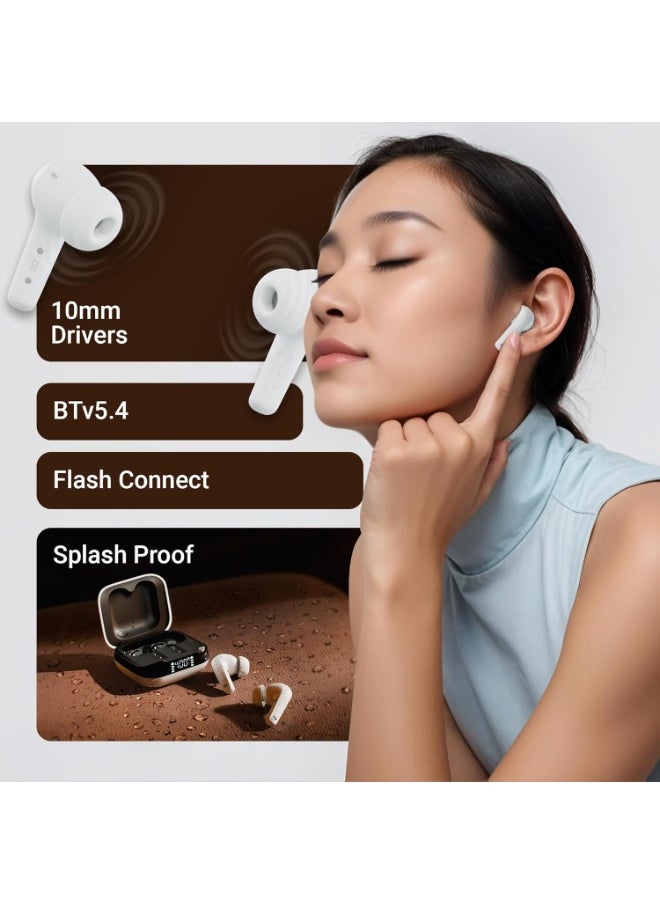 ZEBRONICS - ZEBRONICS PODS K2 In-Ear Wireless Earbuds, Upto 40 Hrs Backup, Dual EQ, Quad MIC ENC, 10mm Bass Drivers, Fast Charging, Bluetooth, Flash Connect, 40ms Low Latency Gaming, LED Battery Indicator (White) - Image 1